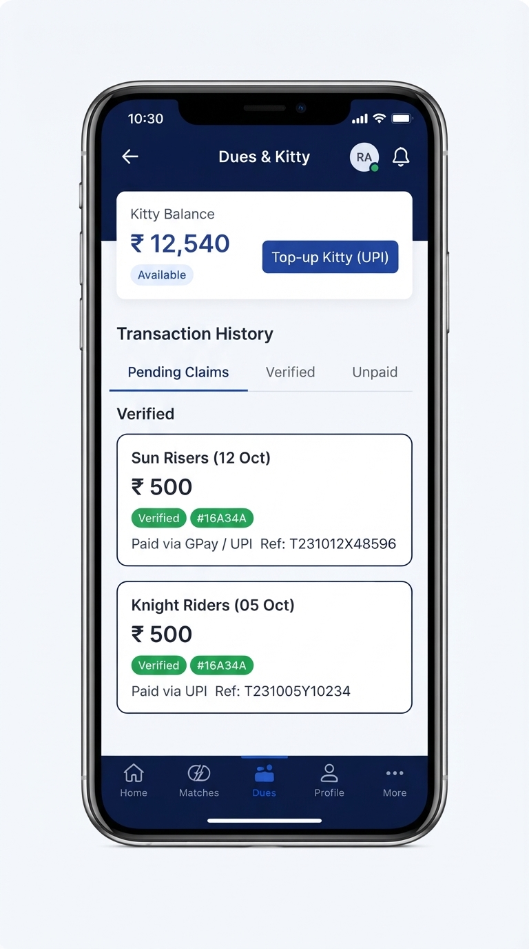 UPI Match Fee Claims & Treasurer Kitty Screen